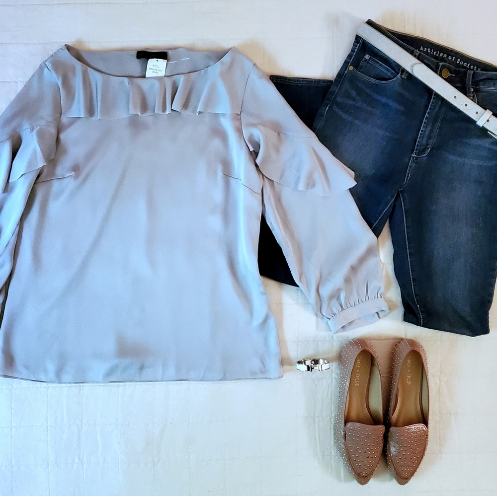 Banana Republic Silver Ruffle Blouse NWT M